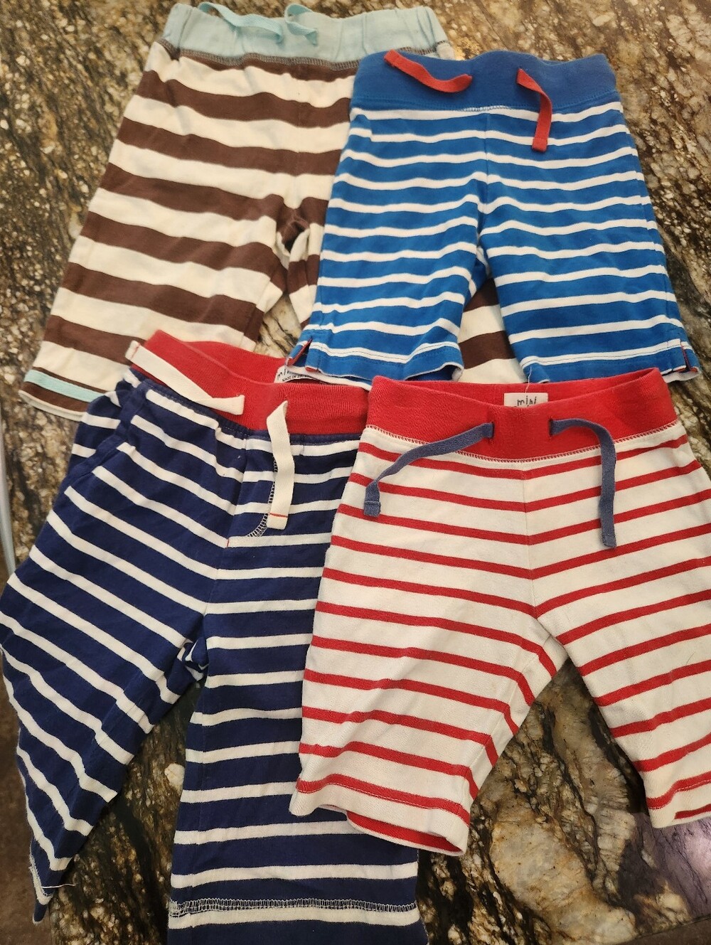 Mini Boden Striped Cotton Shorts Set in Blue, Red, Navy, Brown